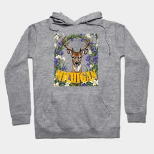 For The Love Of Michigan Deer and Iris Flower Hoodie